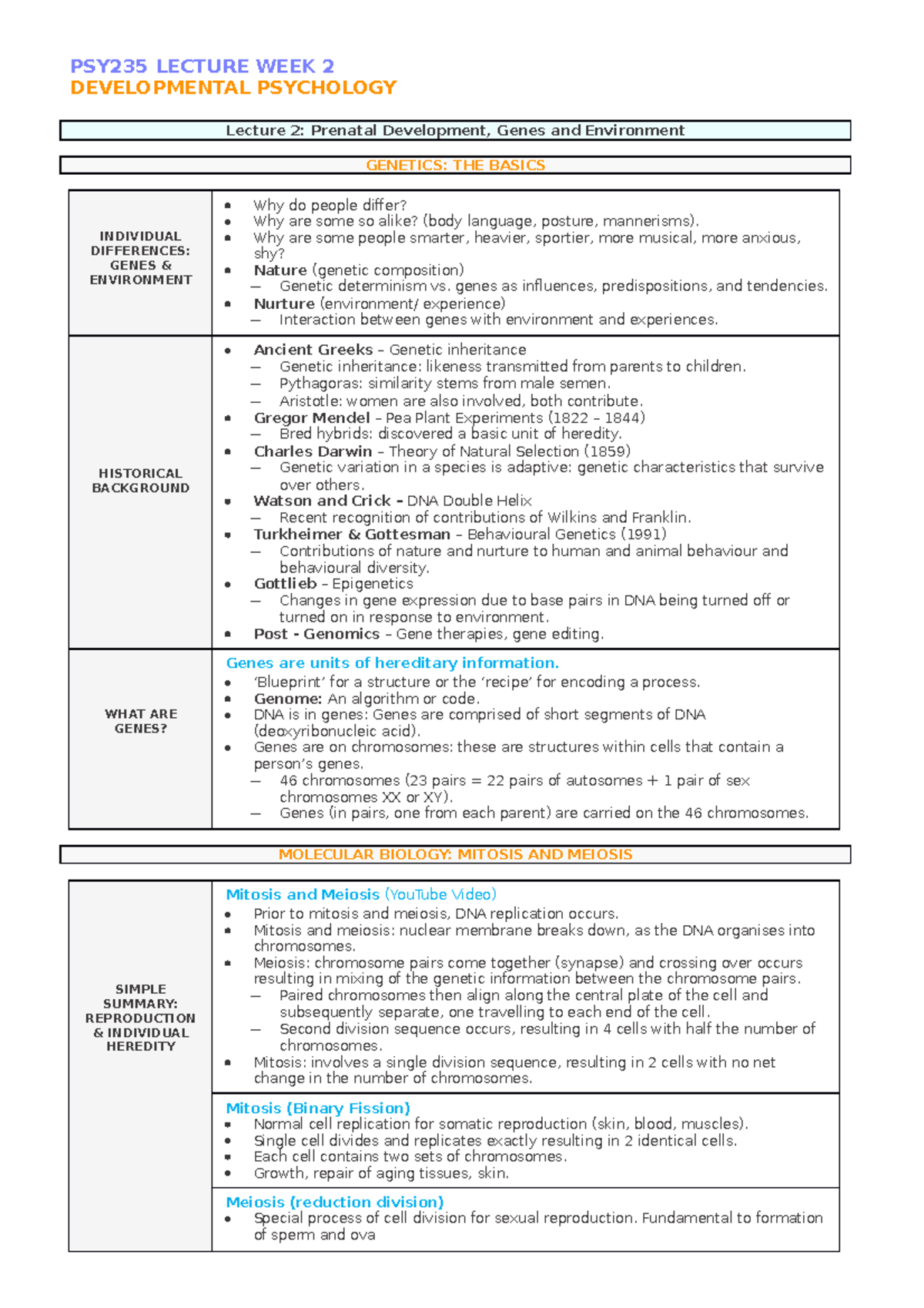 PSY235 Week 2 - Lecture notes 2 - PSY235 LECTURE WEEK 2 DEVELOPMENTAL ...