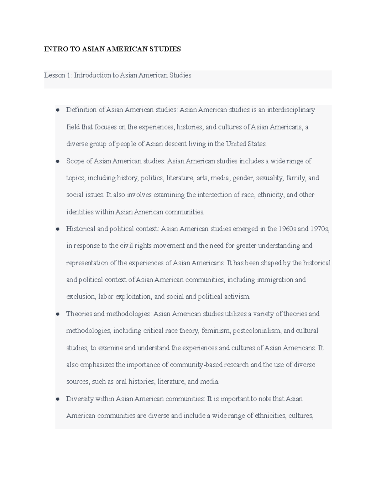 AAS lecture notes - INTRO TO ASIAN AMERICAN STUDIES Lesson 1 ...