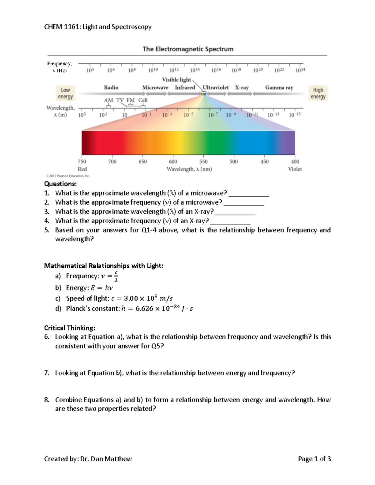 1 - Light and Spectroscopy - BIOL 3101 - UNI - Studocu