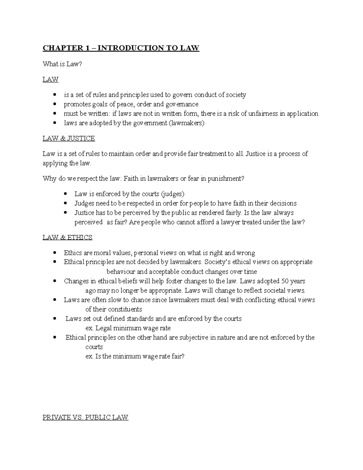 COMM 315 - TEST 1 Notes - CHAPTER 1 – INTRODUCTION TO LAW What is Law ...