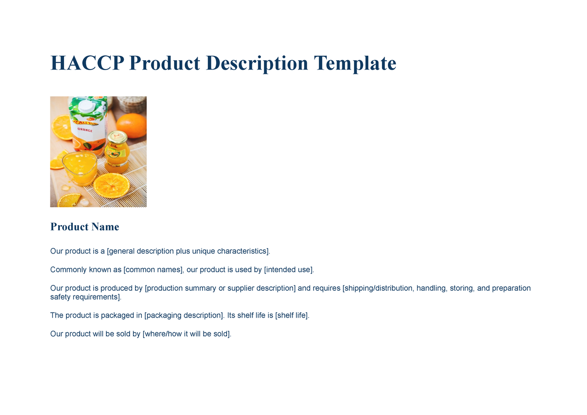 Haccp Product Description Template - HACCP Product Description Template ...