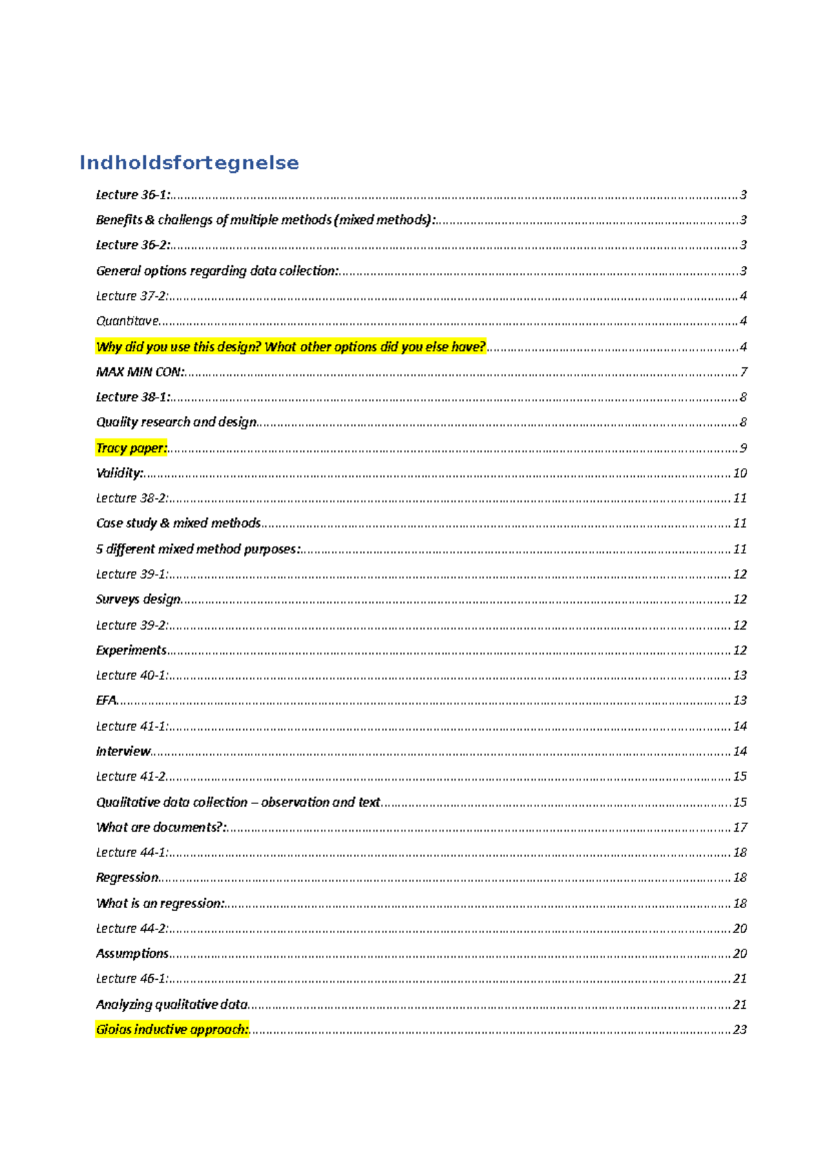 Noter Til Metode Eksamen - Indholdsfortegnelse Lecture - Studocu