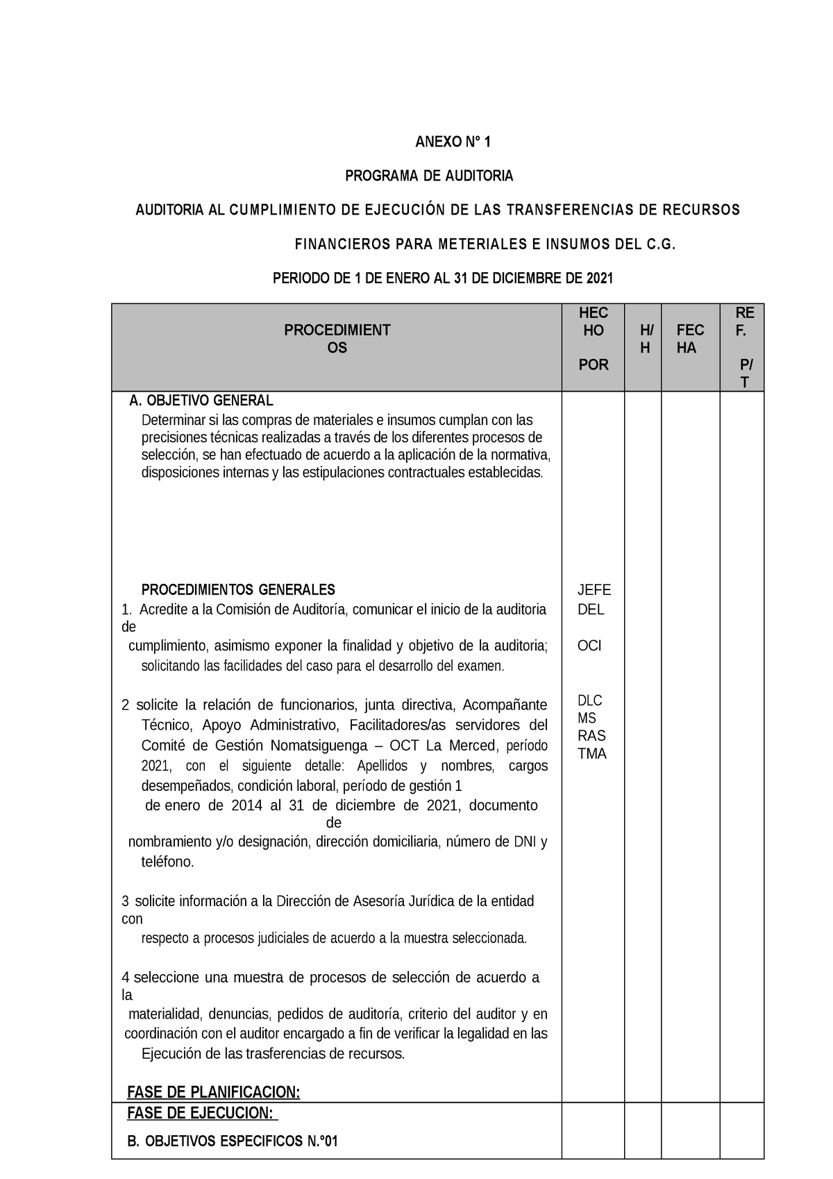 Programa De Auditoria Inventarios Auditoria Anexo N° 1 Programa De Auditoria Auditoria Al 5805