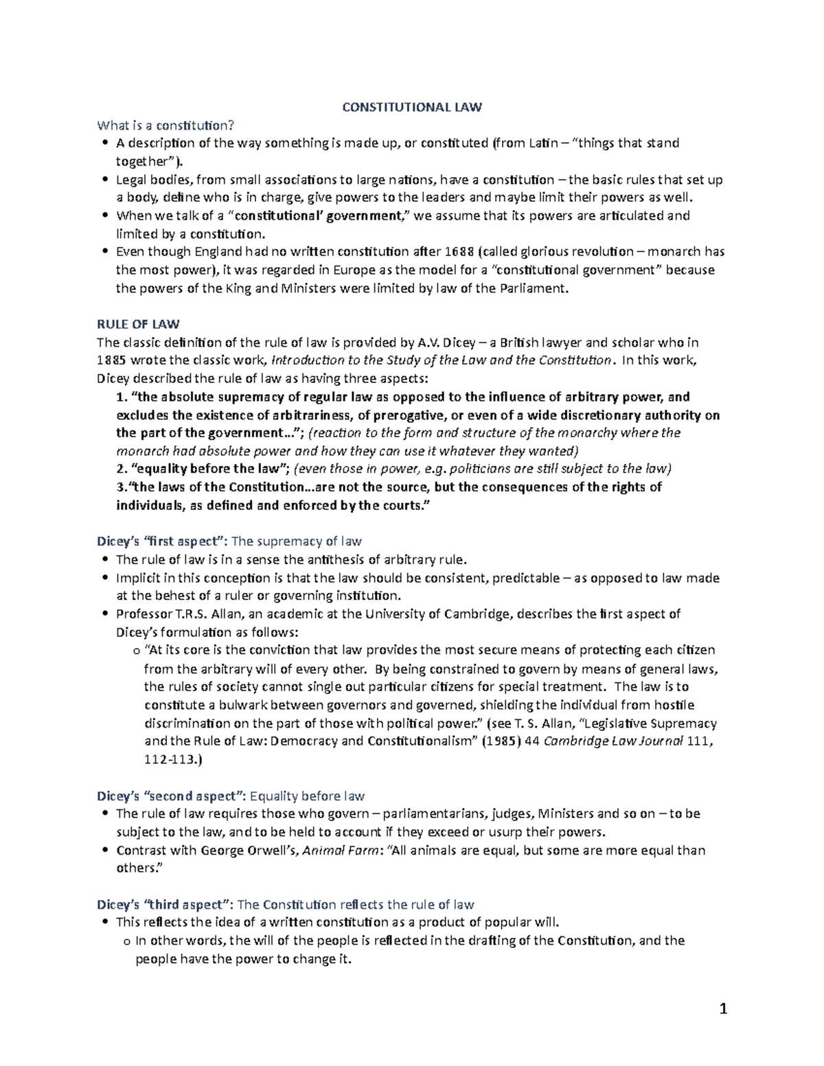Constitutional LAW - Lecture notes 1-3 - LLB203 - QUT - StuDocu