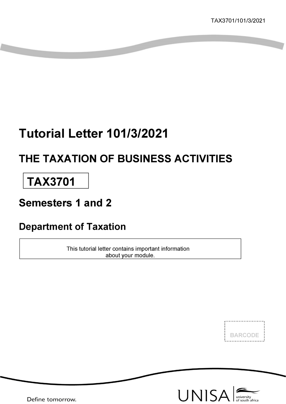 101 2021 3 B - Tut Letter - TAX3701/101/3/ 2021 Tutorial Letter 101/3 ...