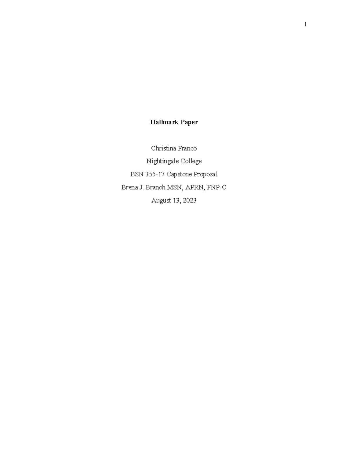 Capstone proposal hallmark - Hallmark Paper Christina Franco ...