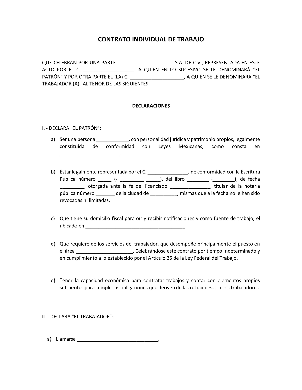 Formato De Contrato Individual De Trabajo Actualizado Noviembre 2022 9912