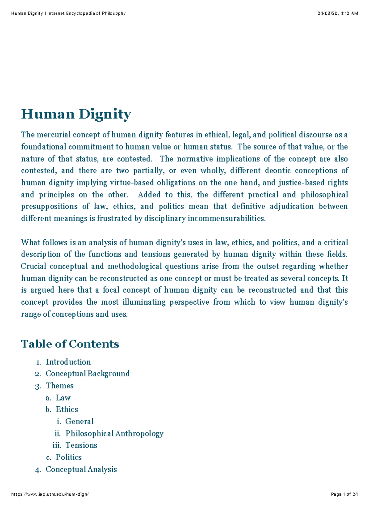 Human Dignity Internet Encyclopedia Of Philosophy - Human Dignity The ...