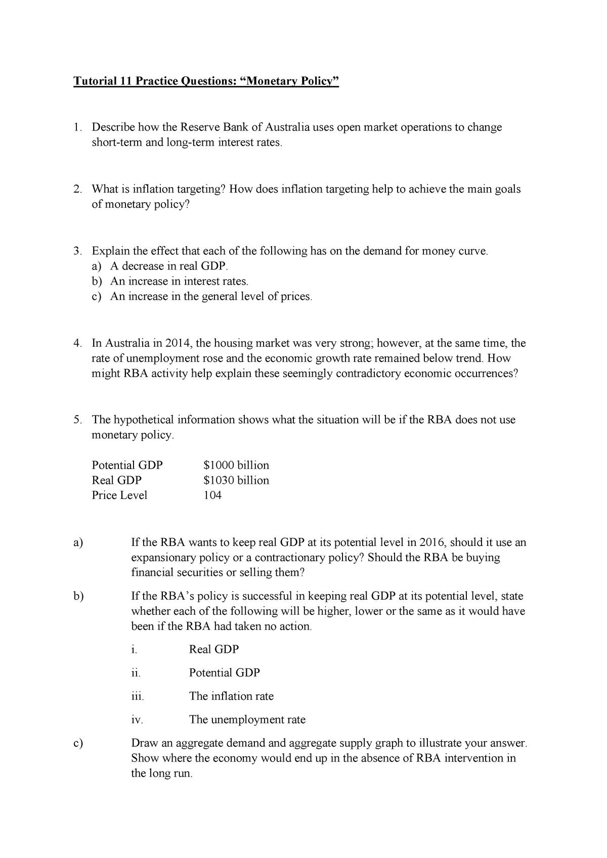 monetary policy essay questions
