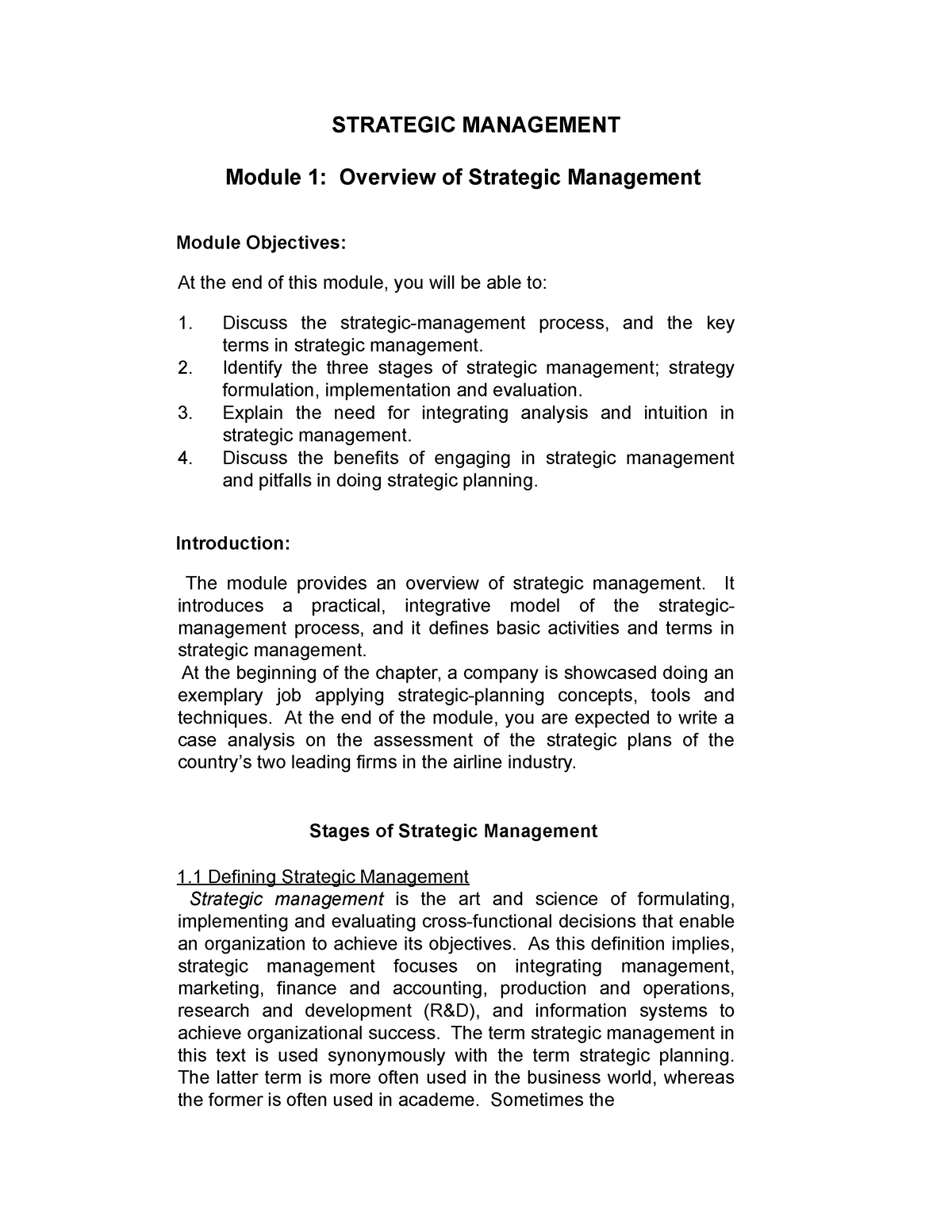 Module 1 Nature Of Strategic Management - STRATEGIC MANAGEMENT Module 1 ...