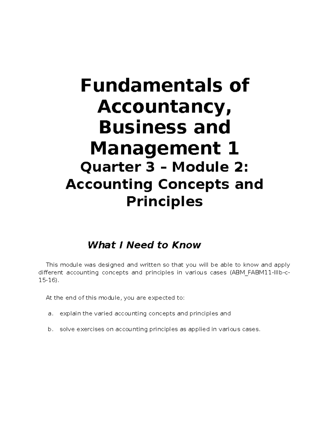 Fabm1 Q3 Mod2 Accountingconceptsandprinciples - Fundamentals Of ...