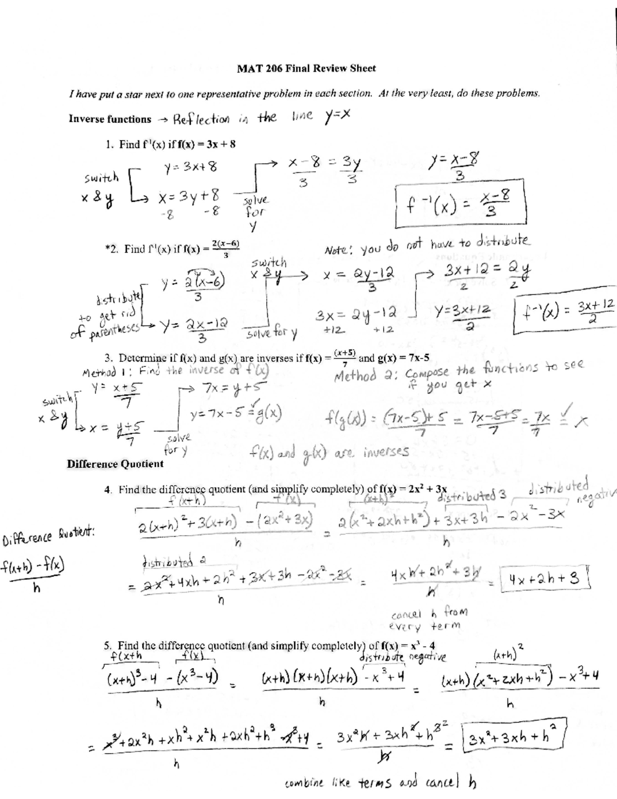 Final Review Sheet Solutions - MAT 206 - Studocu