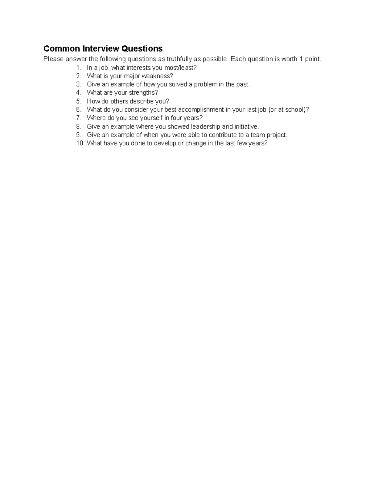 Common Interview Questions - Common Interview Questions Please answer ...