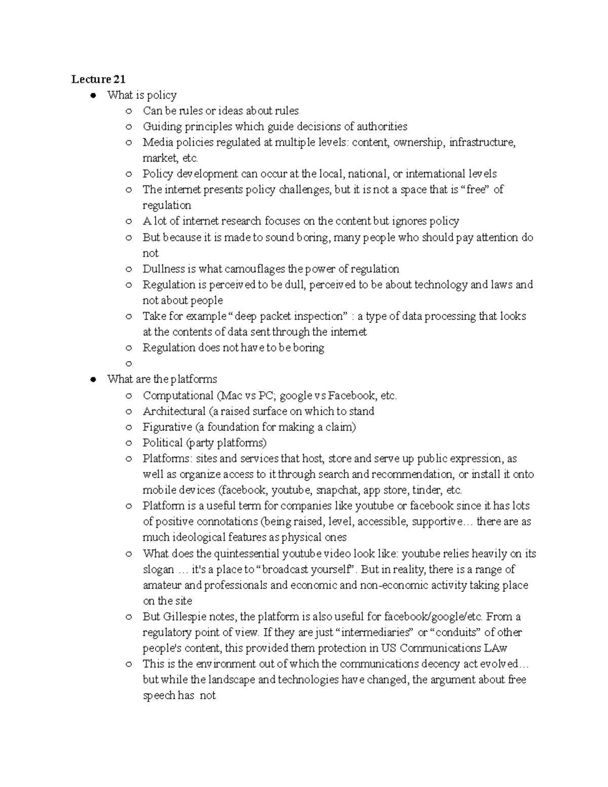 Ca346week-12 Lecture Notes - Lecture 21 What Is Policy Can Be Rules Or ...