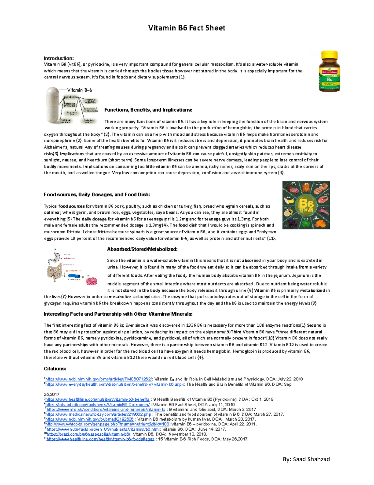 Nutririon Fact sheet Lecture notes 1 Introduction Vitamin B6