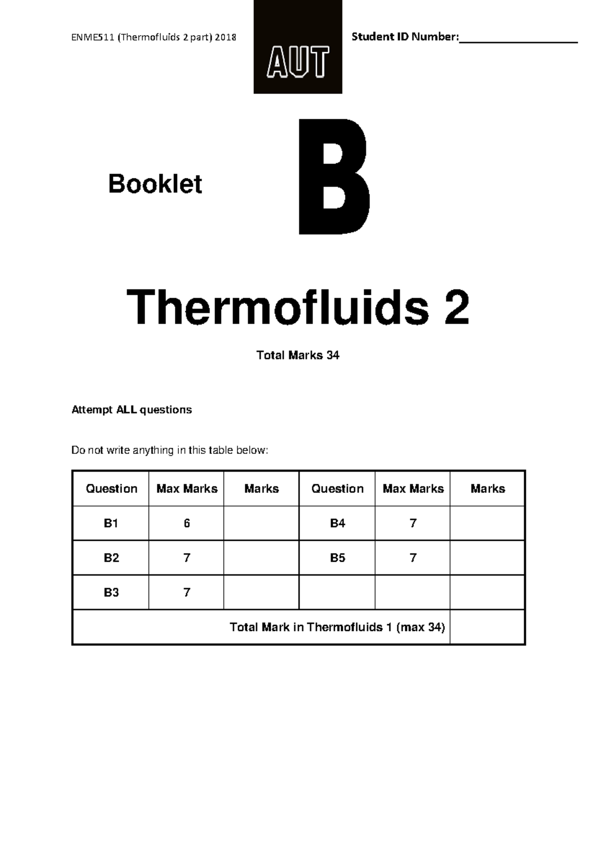 Thermofluids Exam 2018 Solved - Mechanical Principles B - Warning ...