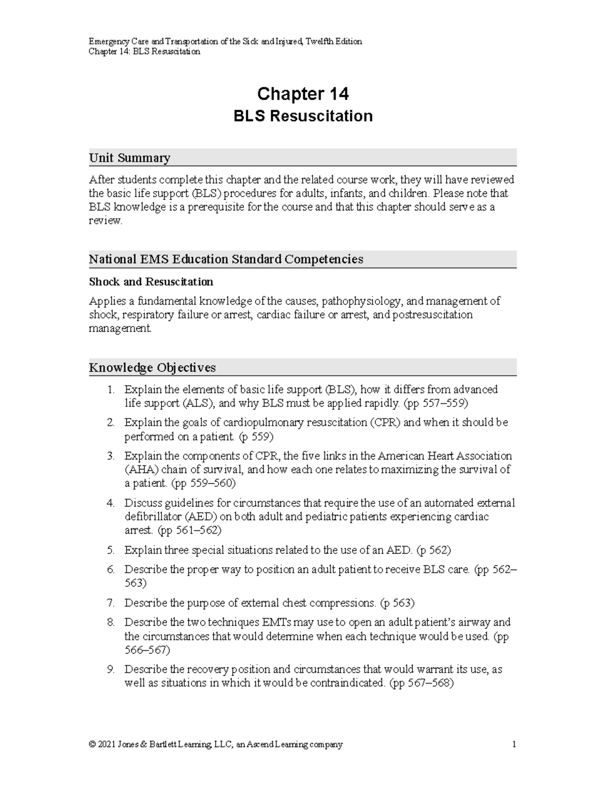 9781284243796 LOUT CH14 - Chapter 14: BLS Resuscitation Chapter 14 BLS ...