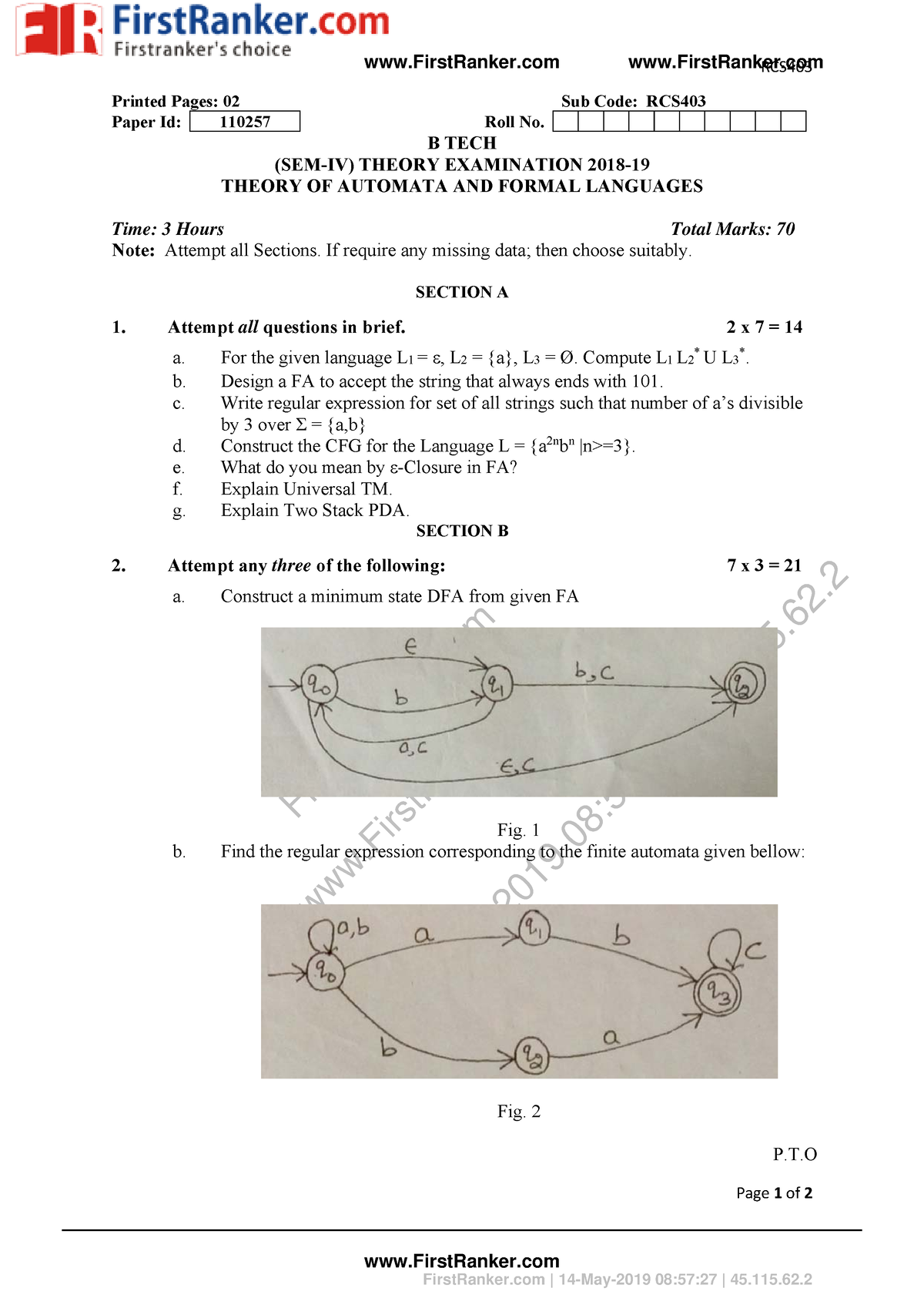 Theory Of Automata And Formal Langauge 2018-19 - FirstRanker ...