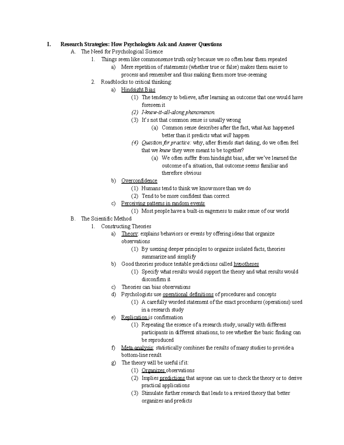 Chapter 1 Thinking Critically With Psychological Science - I. Research 