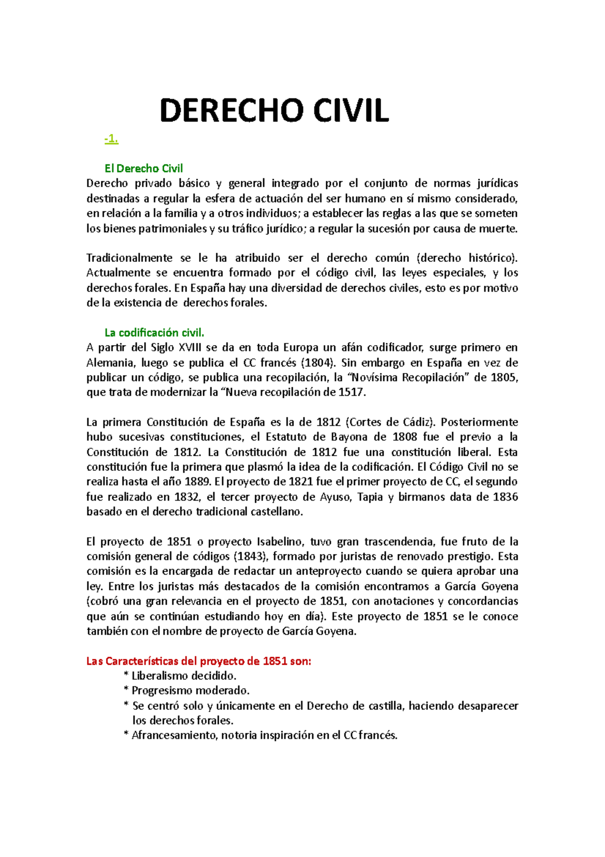 Apuntes Derecho Civil I (Completo) - DERECHO CIVIL -1. El Derecho Civil ...