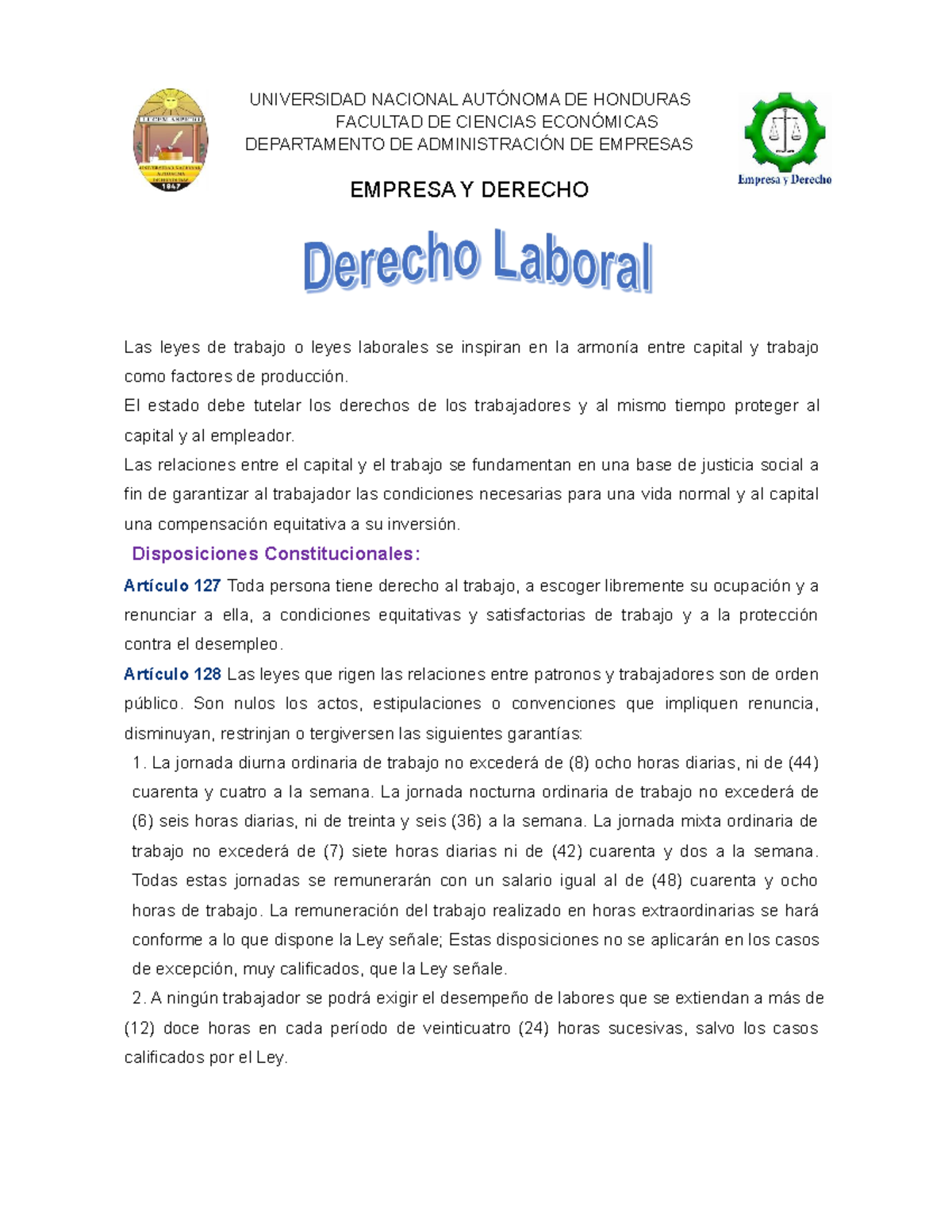 Derecho Laboral Las Leyes De Trabajo O Leyes Laborales - UNIVERSIDAD ...