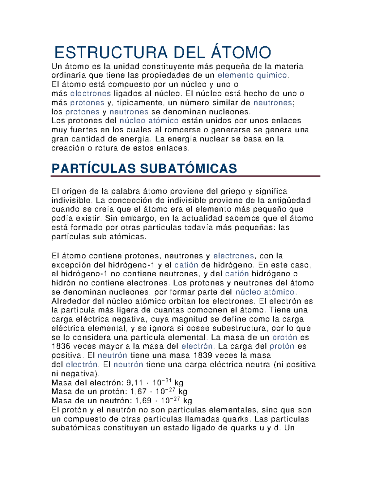 Estructura Del Atomo Studocu