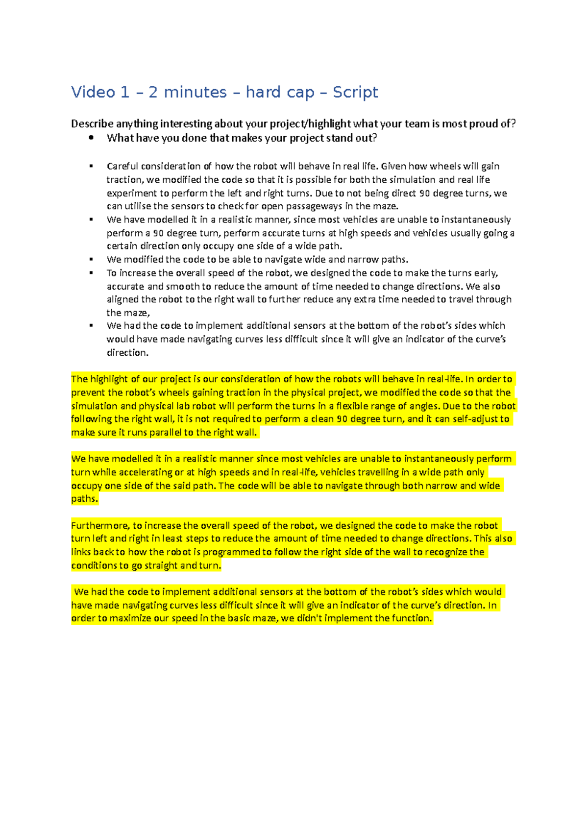 Group Project Transcript - Video 1 – 2 minutes – hard cap – Script ...