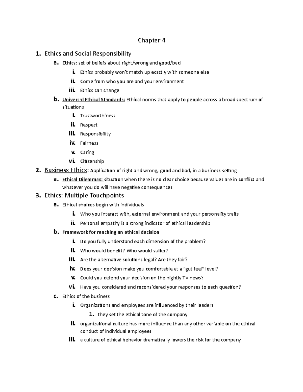 Biz Foundations Chapter 4 - Chapter 4 1. Ethics and Social ...