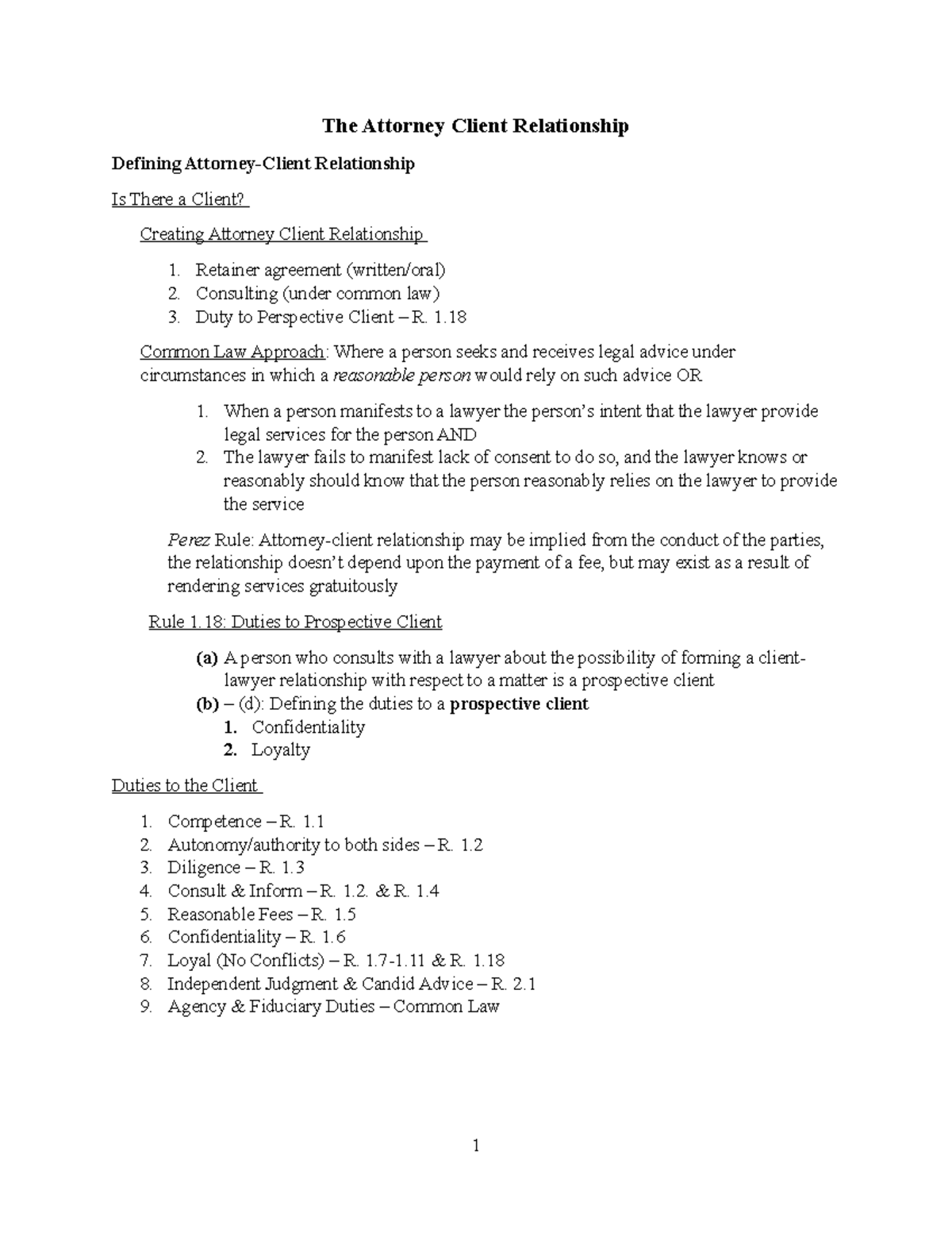 PR Outline The Attorney Client Relationship Defining AttorneyClient