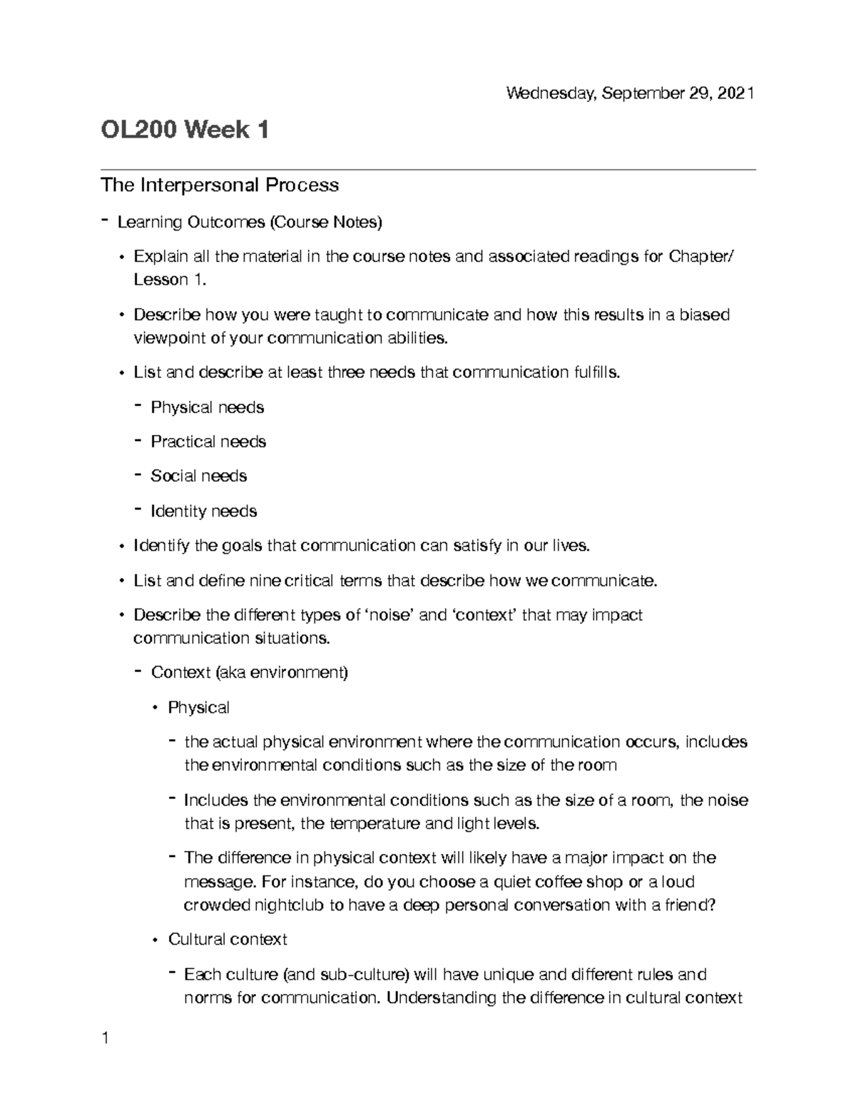 OL 200 Week One Lecture Notes and examples - OL200 Week 1 The ...