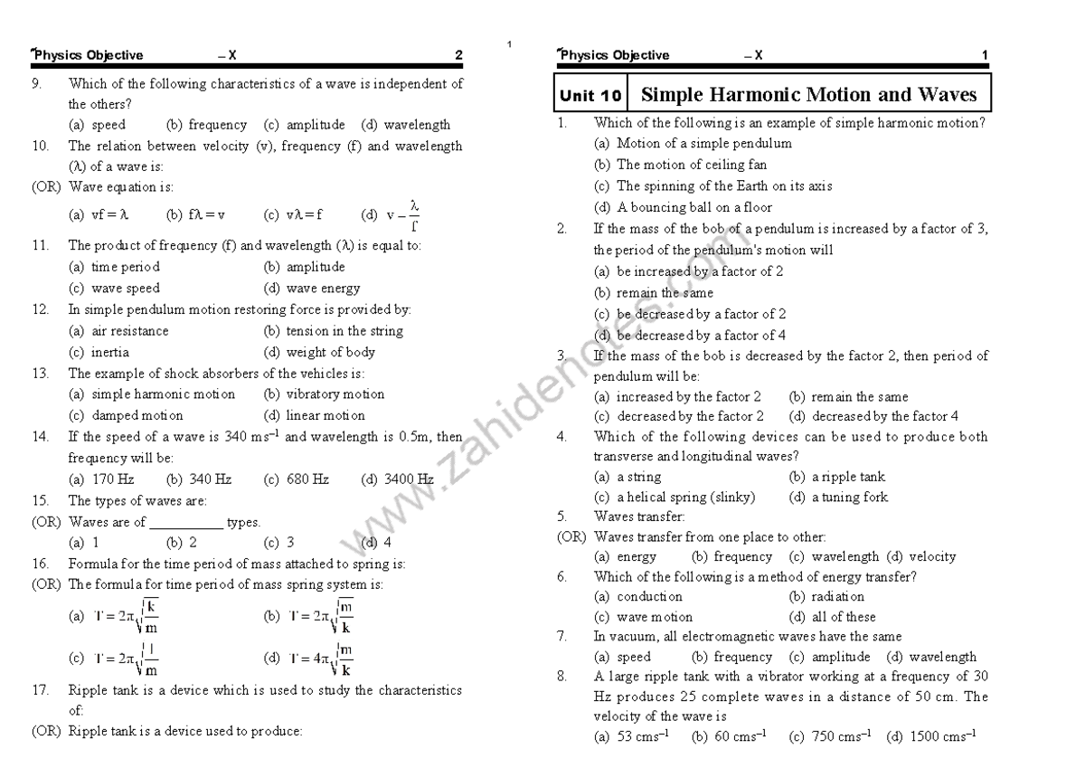 zahid-notes-physics-mcqs-for-class-10-unit-10-simple-harmonic-motion