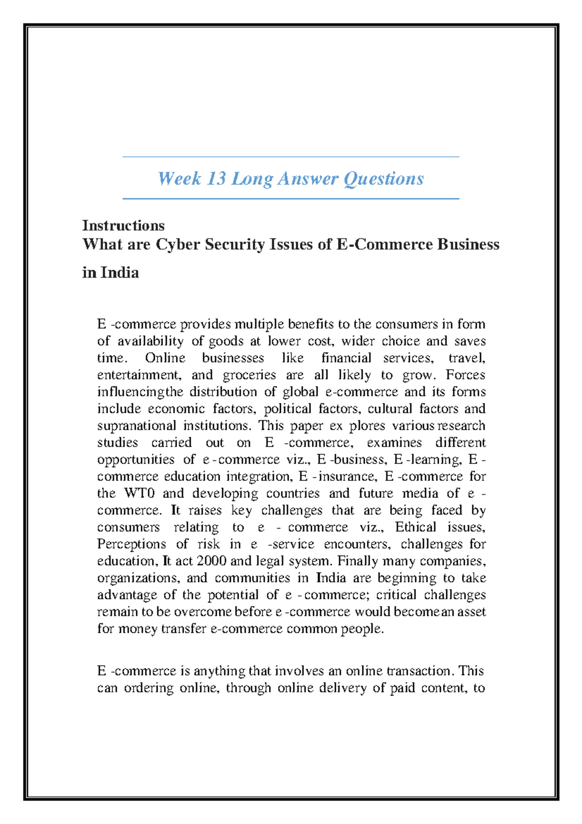 Week 13 and Digital Markets Week 13 Long Answer