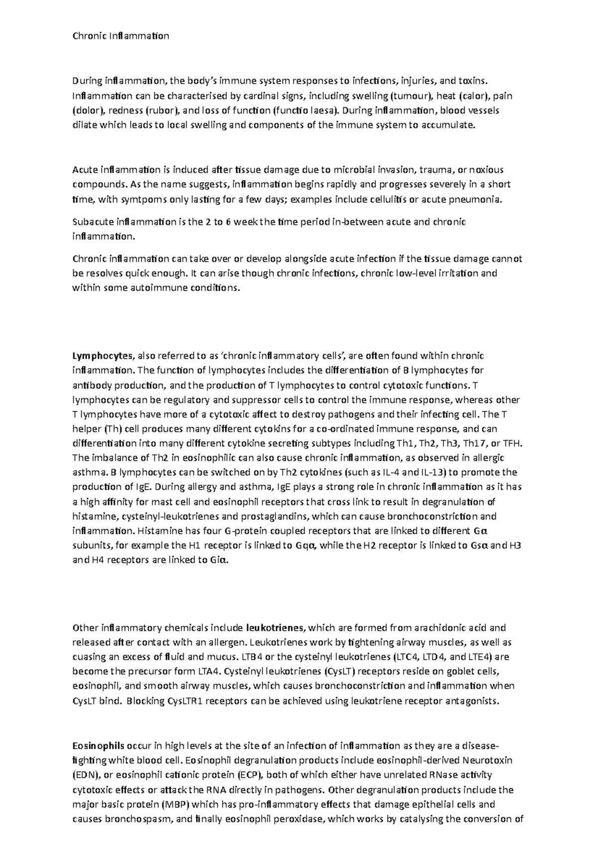 Chronic Inflammation - Lecture notes ALL - Chronic Inflammation During ...