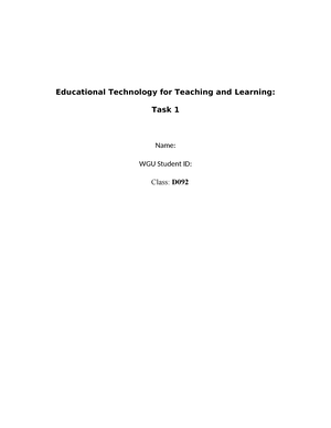 D095 Task 1 Passed - Managing Engaging Learning Environments: Task 1 ...