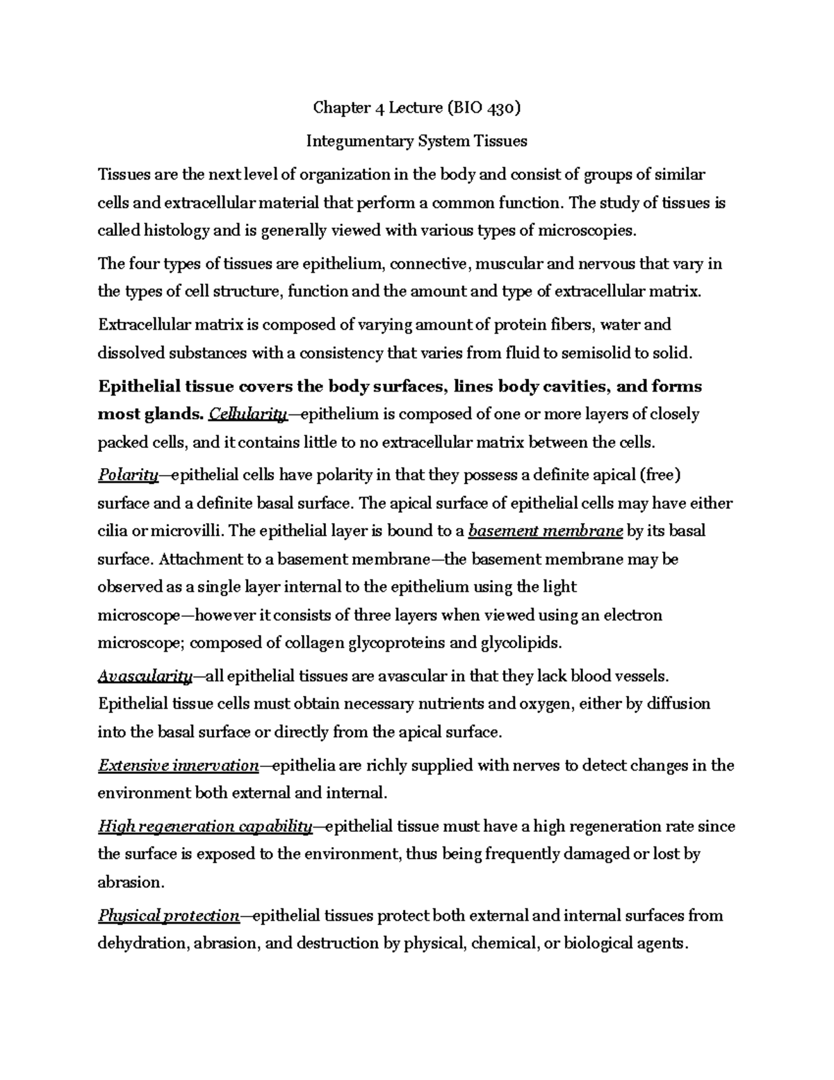 BIO 430 Chapter 4 Lecture Notes - Chapter 4 Lecture (BIO 430 ...