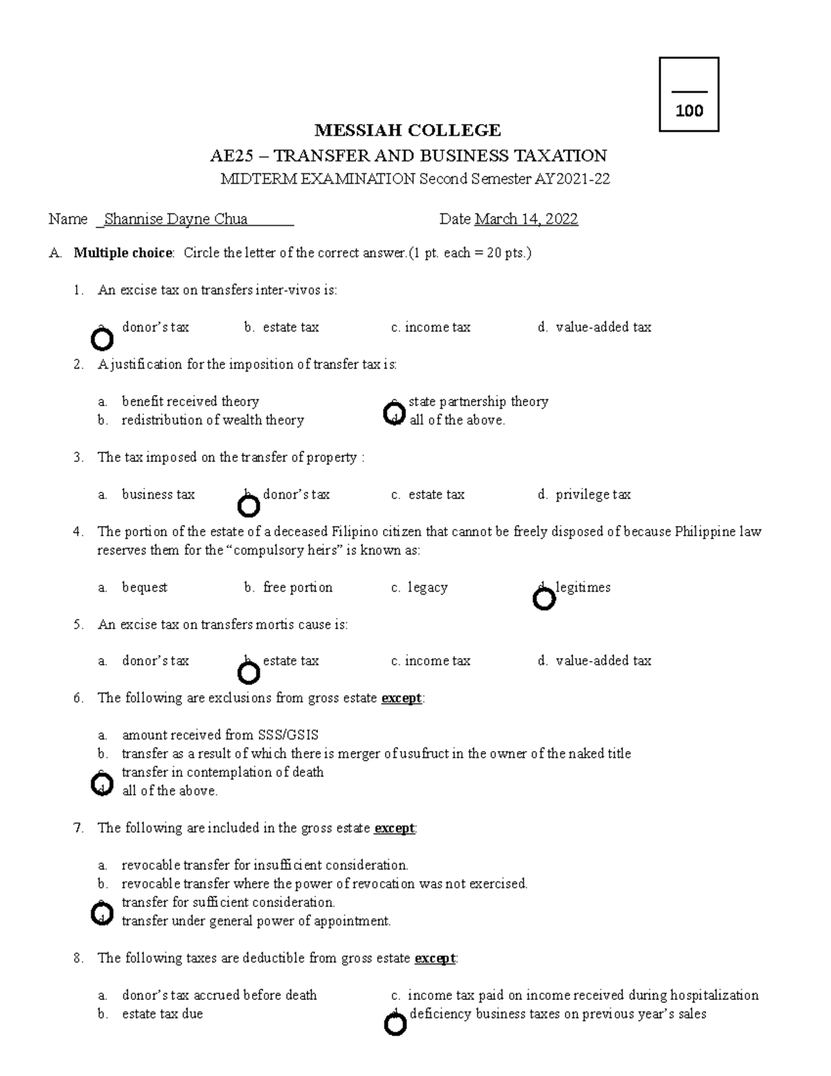 AE25 AY21-22 2nd SEM Midterm EXAM - Business Law And Taxation - ANTEO ...