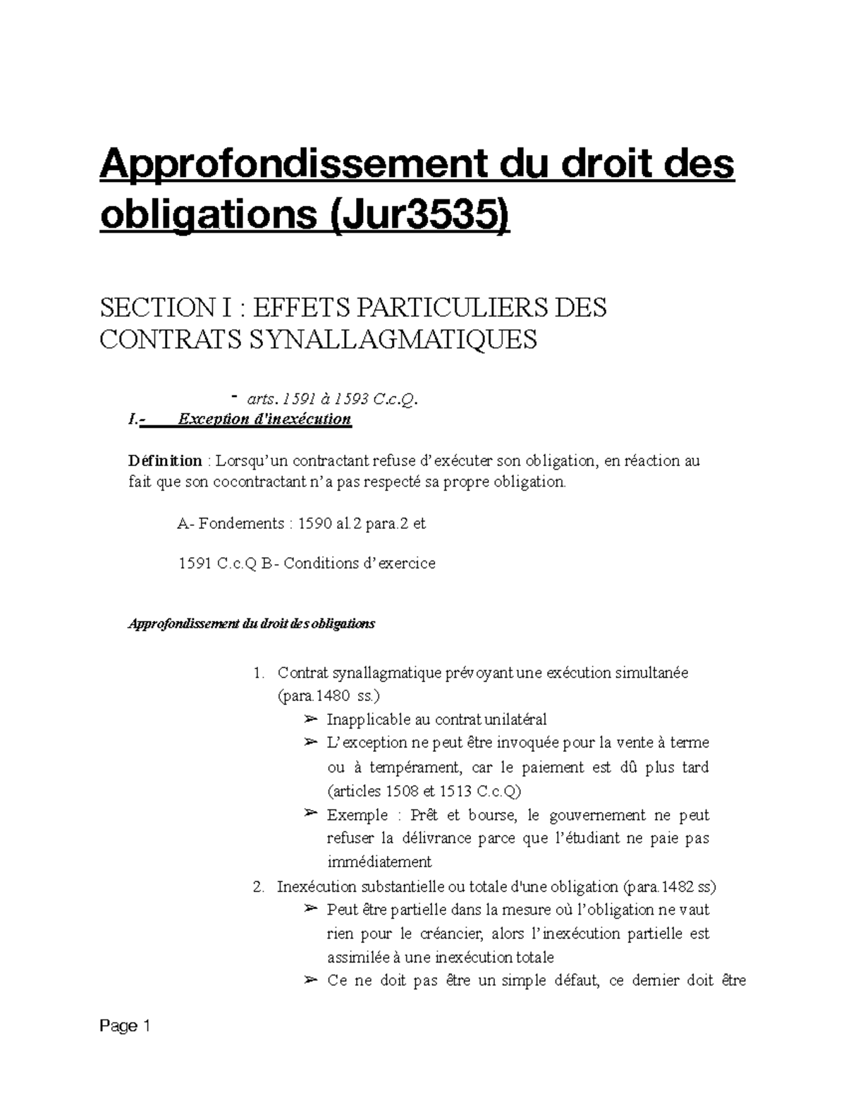 Obligations 2 - Notes De Cours Aut2019 - Approfondissement Du Droit Des ...