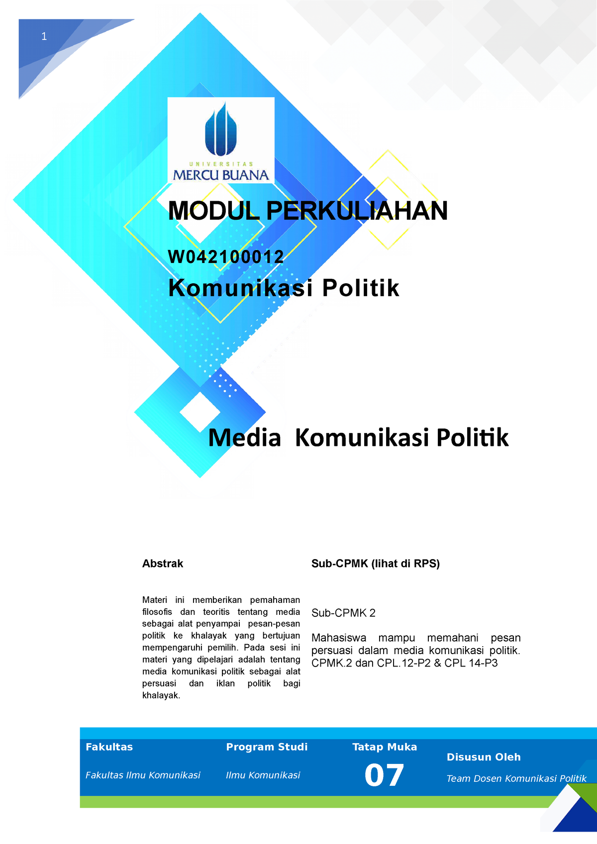 Komunikasi Politik - Modul 7 - 1 MODUL PERKULIAHAN W Komunikasi Politik ...