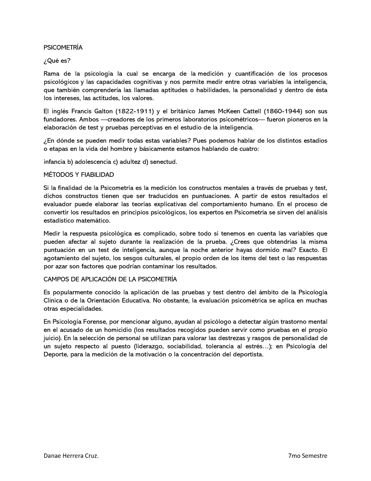 Psicometría Danae Herrera Cruz 7mo Semestre PsicometrÍa ¿qué Es Rama De La Psicología La 8327