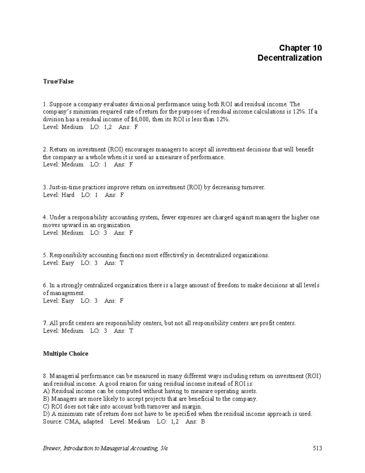 (8.1) Segment Reporting and Decentralization - Chapter 10 ...