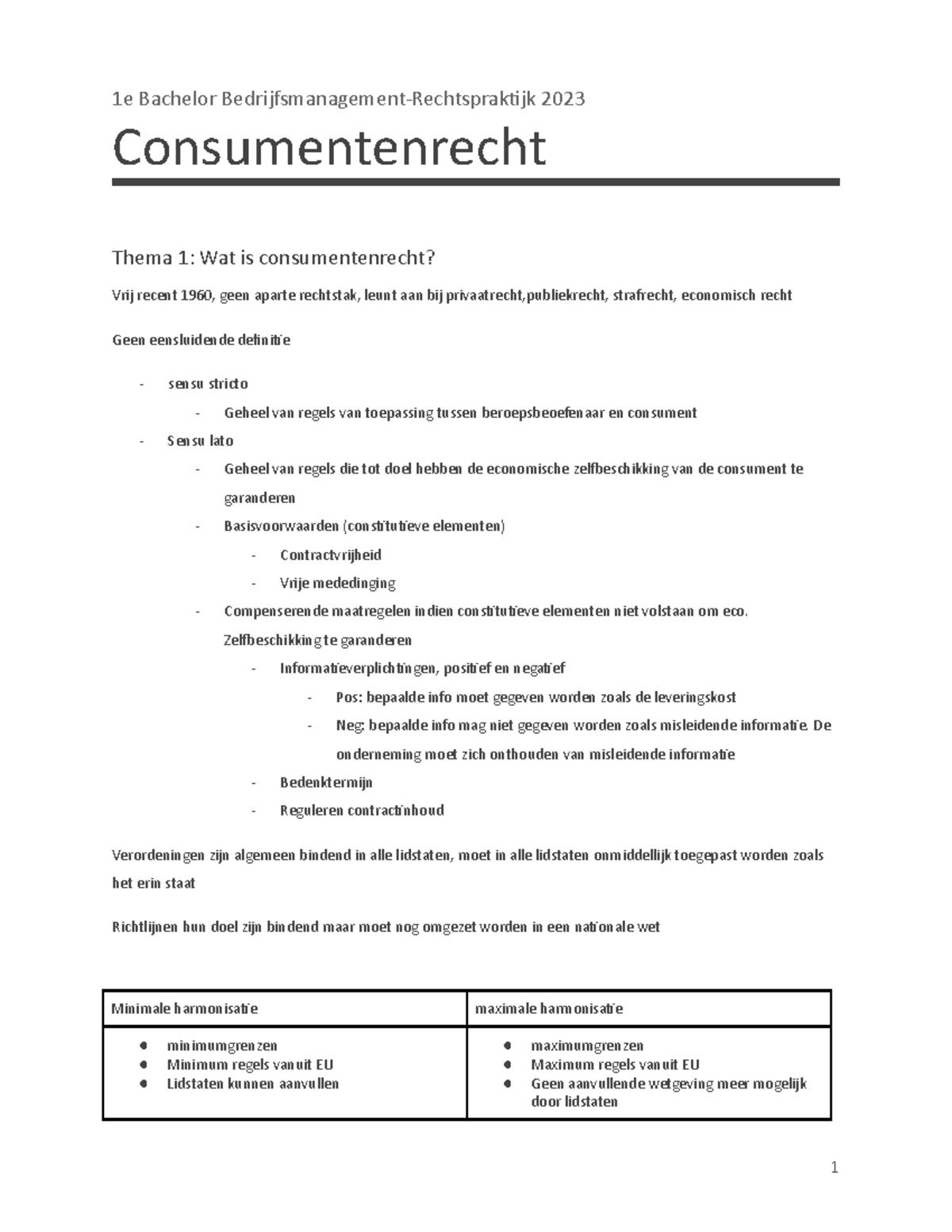 Consumentenrecht - 1e Bachelor Bedrijfsmanagement-Rechtspraktijk 2023 ...