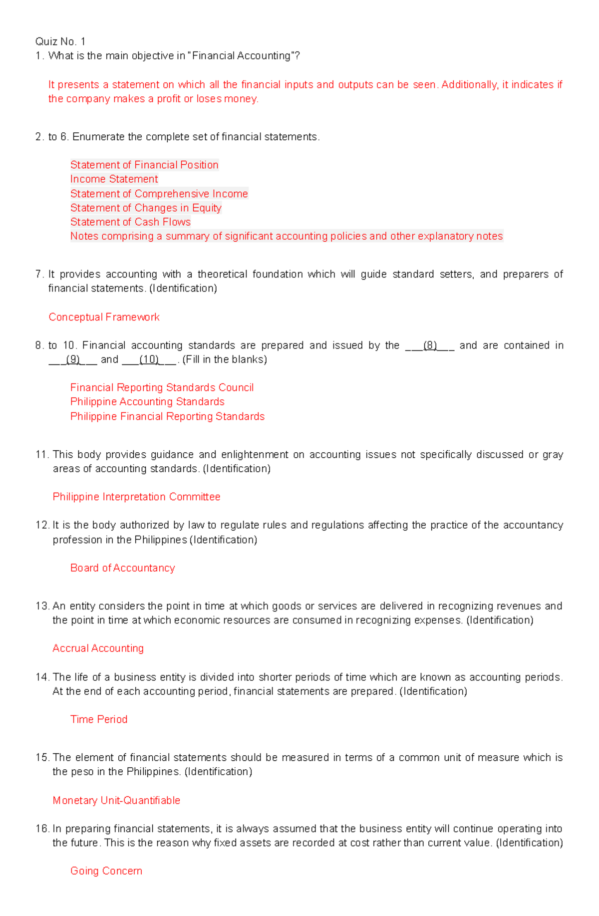 Discussion Questions 1 Conceptual Framework - Quiz No. 1 What is the ...