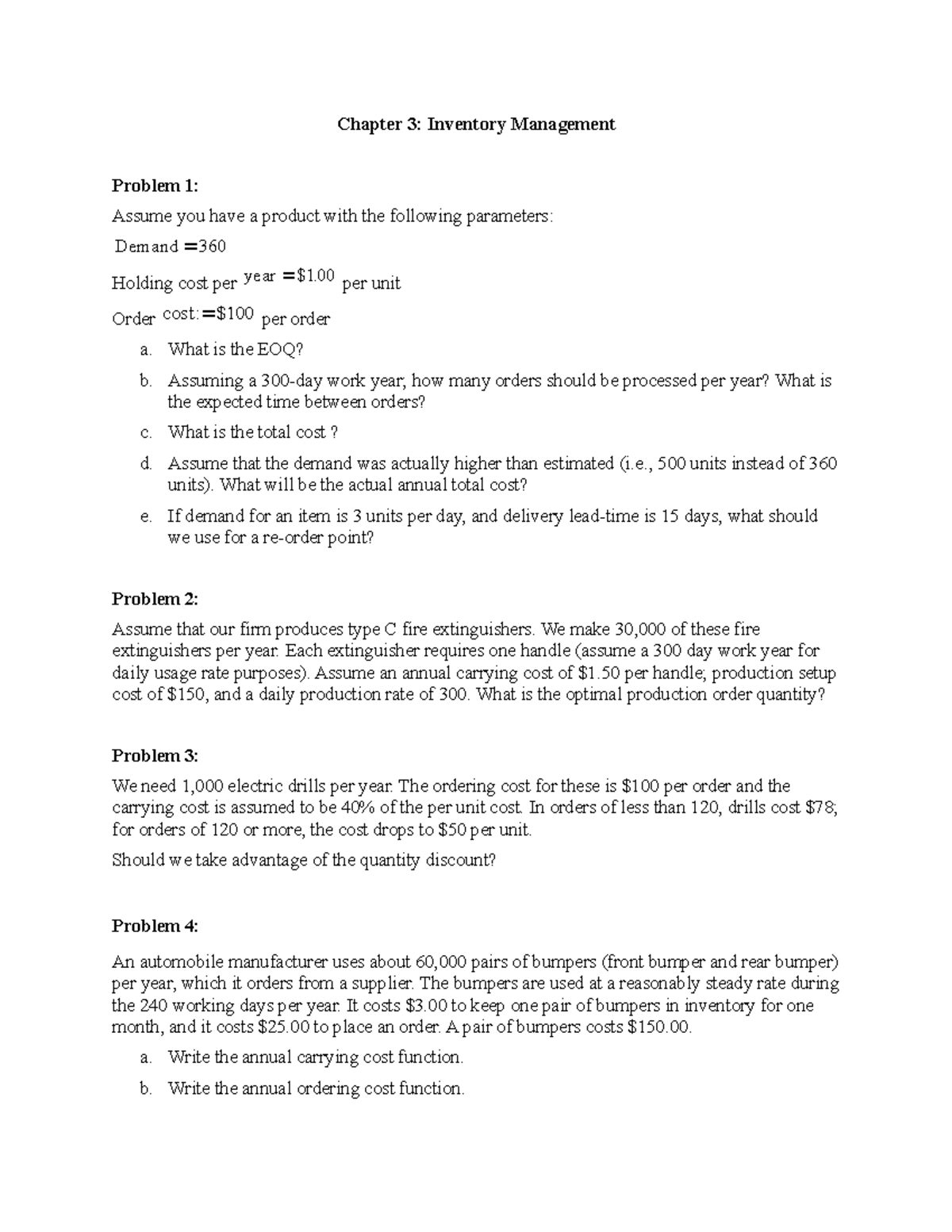 Problem Chapter 3 - 07 - No cmt - Chapter 3: Inventory Management ...