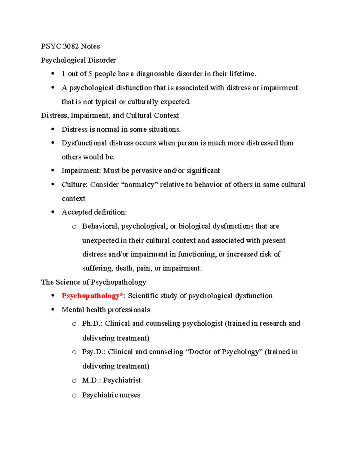 PSYC 3082 Notes - PSYC 3082 Notes Psychological Disorder 1 out of 5 ...