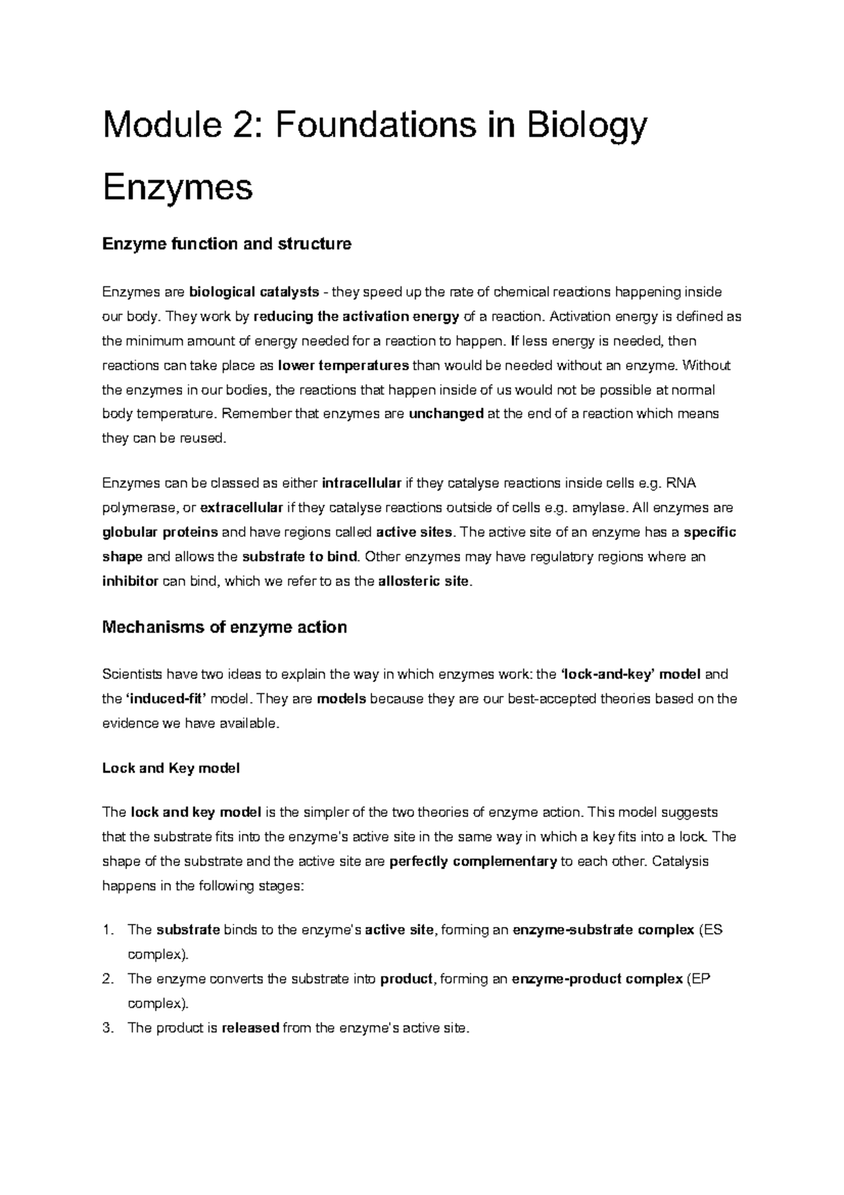 Module+2+Enzymes - Summary biology - Module 2: Foundations in Biology ...