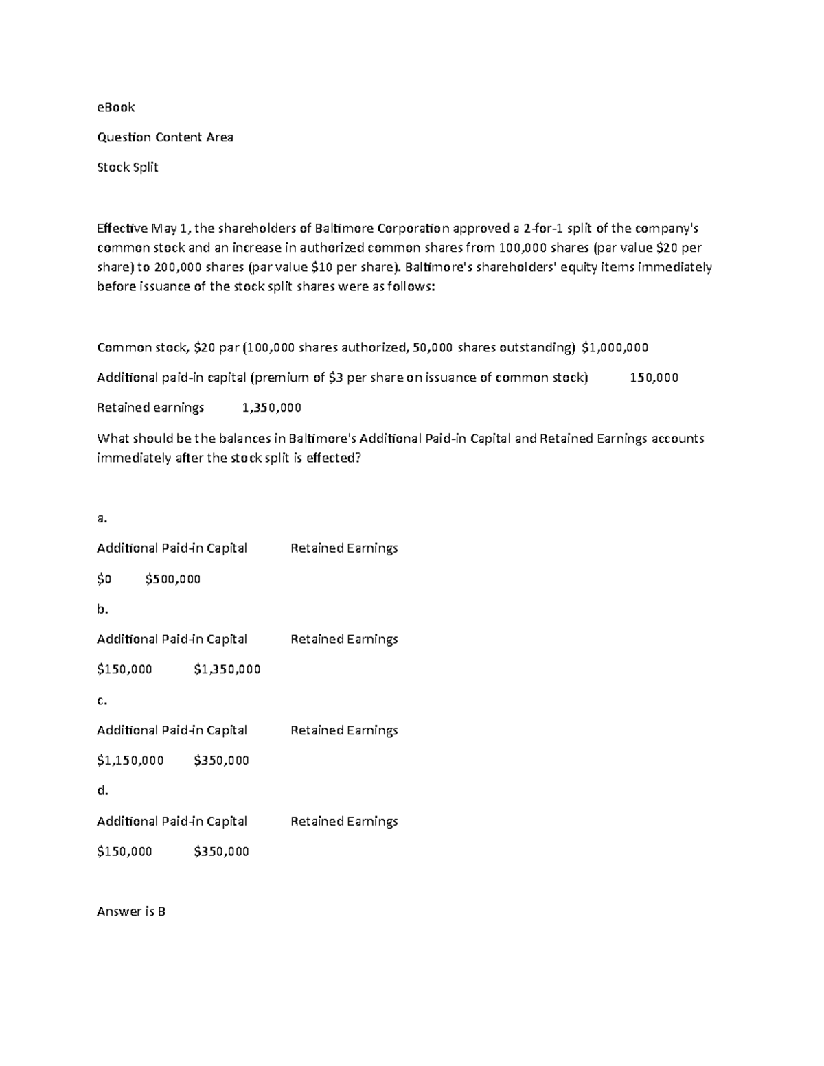 Acc 309 Chapter 16 - eBook Question Content Area Stock Split Effective ...