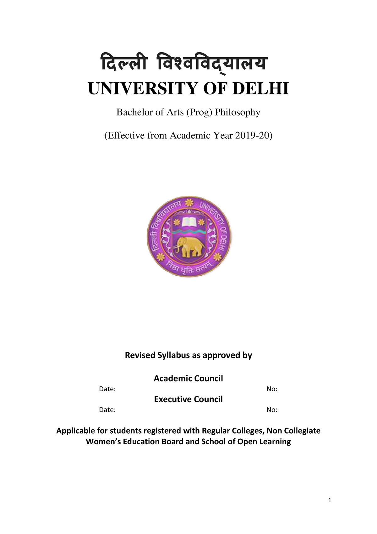 Philosophy BA Prog Syllabus Locf - दिल्ली विश्िविद्यालय UNIVERSITY OF ...