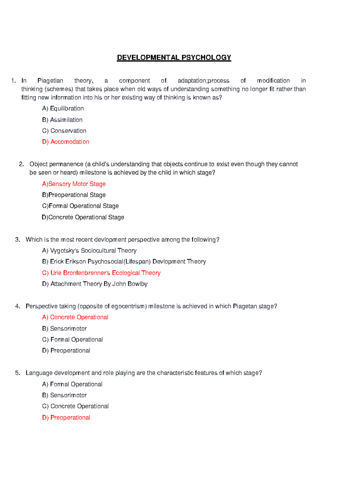 Developmental Psychology Questions-1 - DEVELOPMENTAL PSYCHOLOGY 1. In ...