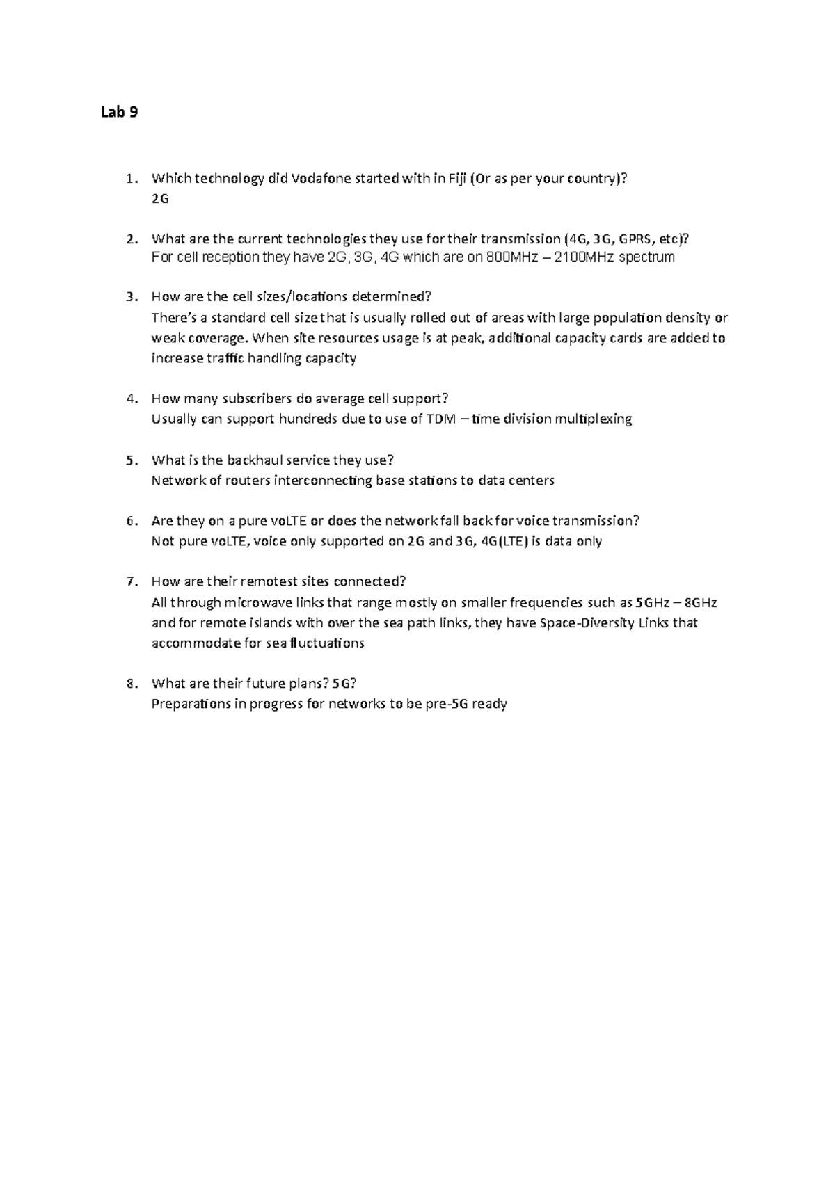 lab 9 exercise questions and solutions for the course wireless - Lab 9 ...