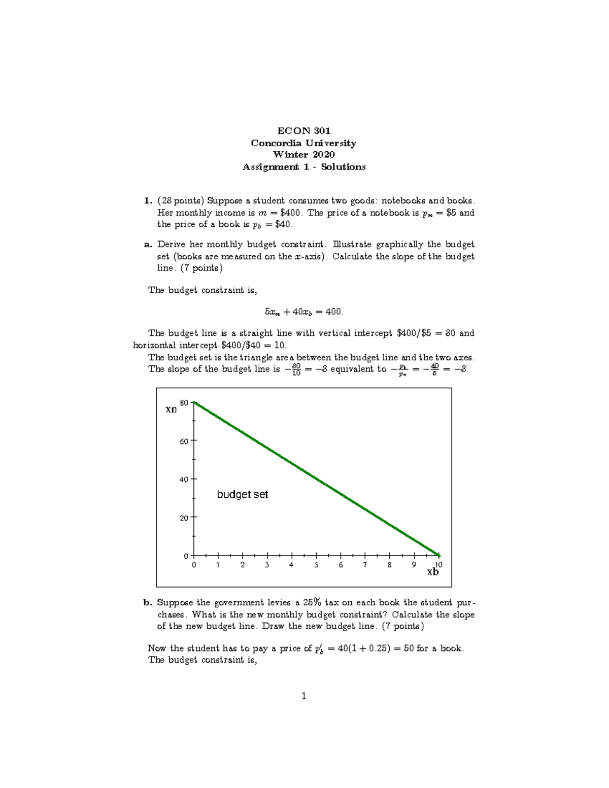 Assignment 1 solutions - ECON 301 Concordia University Winter 2020 ...